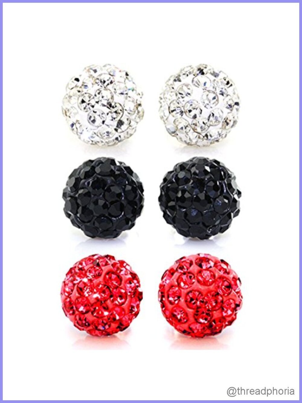 Rhinestone Crystal Ball Stud Earrings Set Hypoallergenic Stainless Steel 8mm